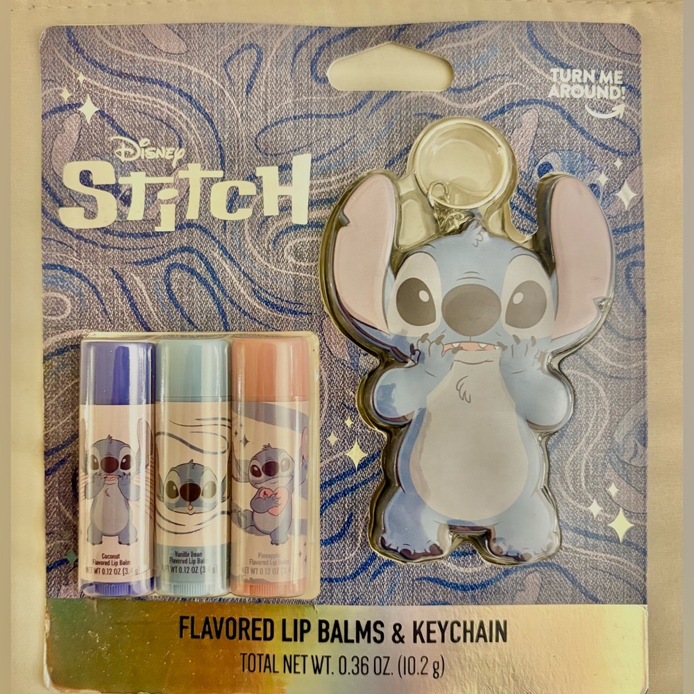 Disney Stitch Flavored Lip Balm & Keychain Coconut Vanilla Pineapple Brand New